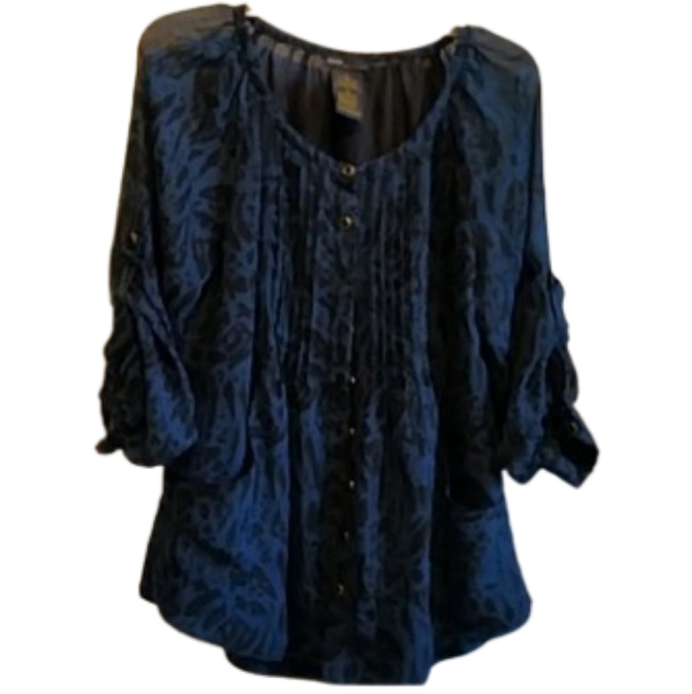 Grace Elements scrunched sleeve top Size Small Women's Blue And‎ Black